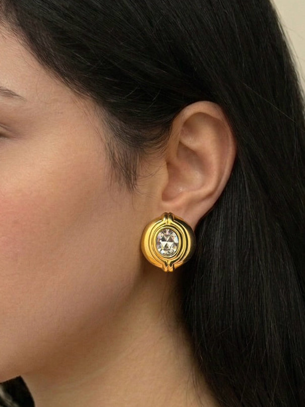 Round Rhinestone Clip-on Earrings