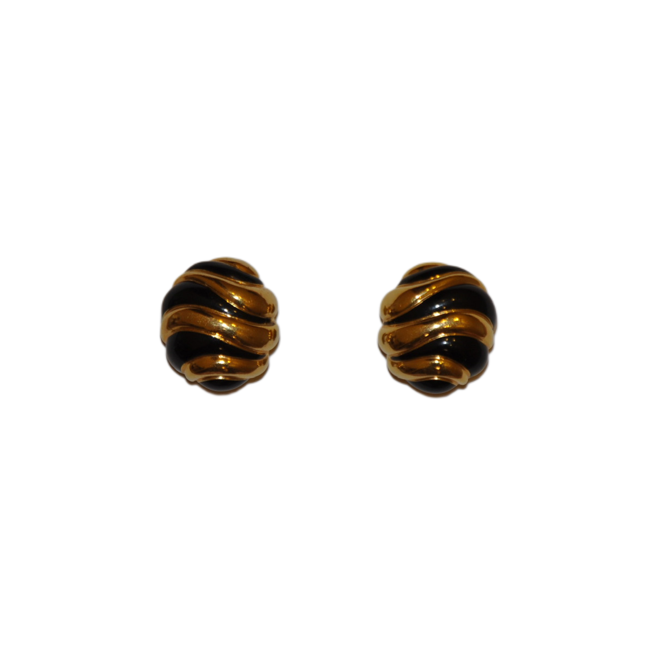 Black Enamel Swirl Clip Earrings
