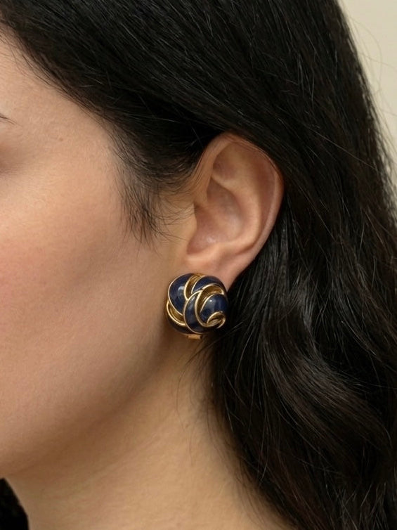 Blue Enamel Swirl Clip-on Earrings
