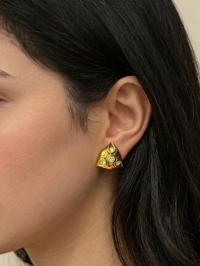 Triangular Rhinestone Clip-on Earrings